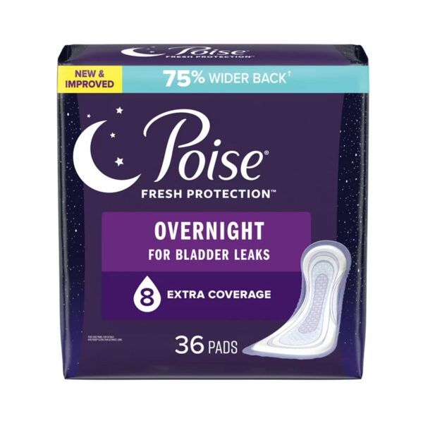 Poise Incontinence Pads for Women, 8 Drop, Overnight Absorbency, Extra-Coverage,